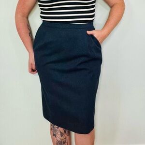 VINTAGE Pendleton Wool Dark Gray Navy Pencil Skirt